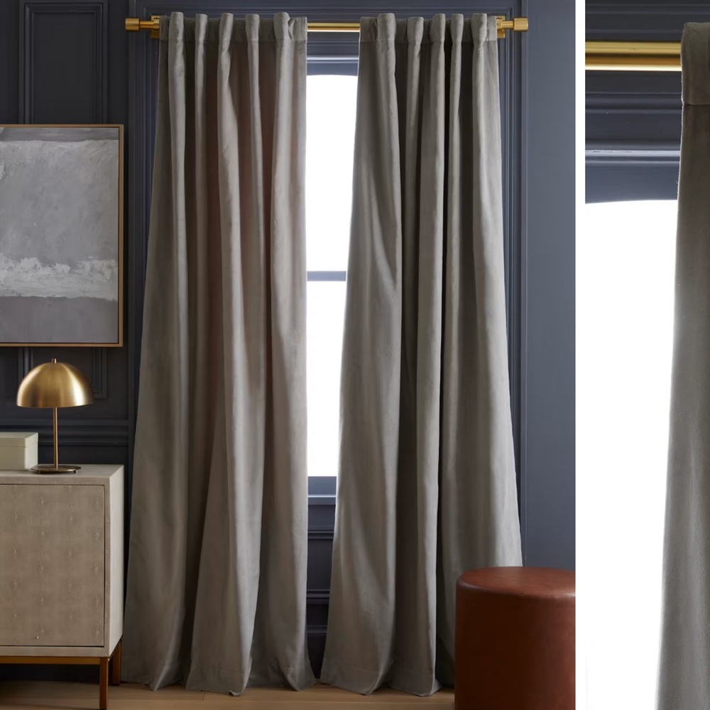 NWT QUINCE 48x96 Cotton Velvet Curtain Light Grey 2343
